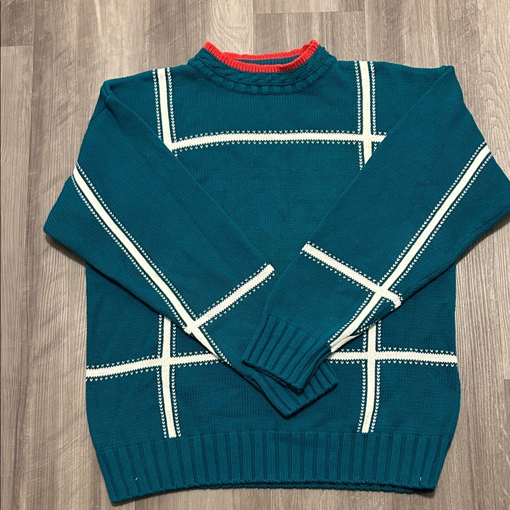 London Fog Teal and Red Crewneck Sweater